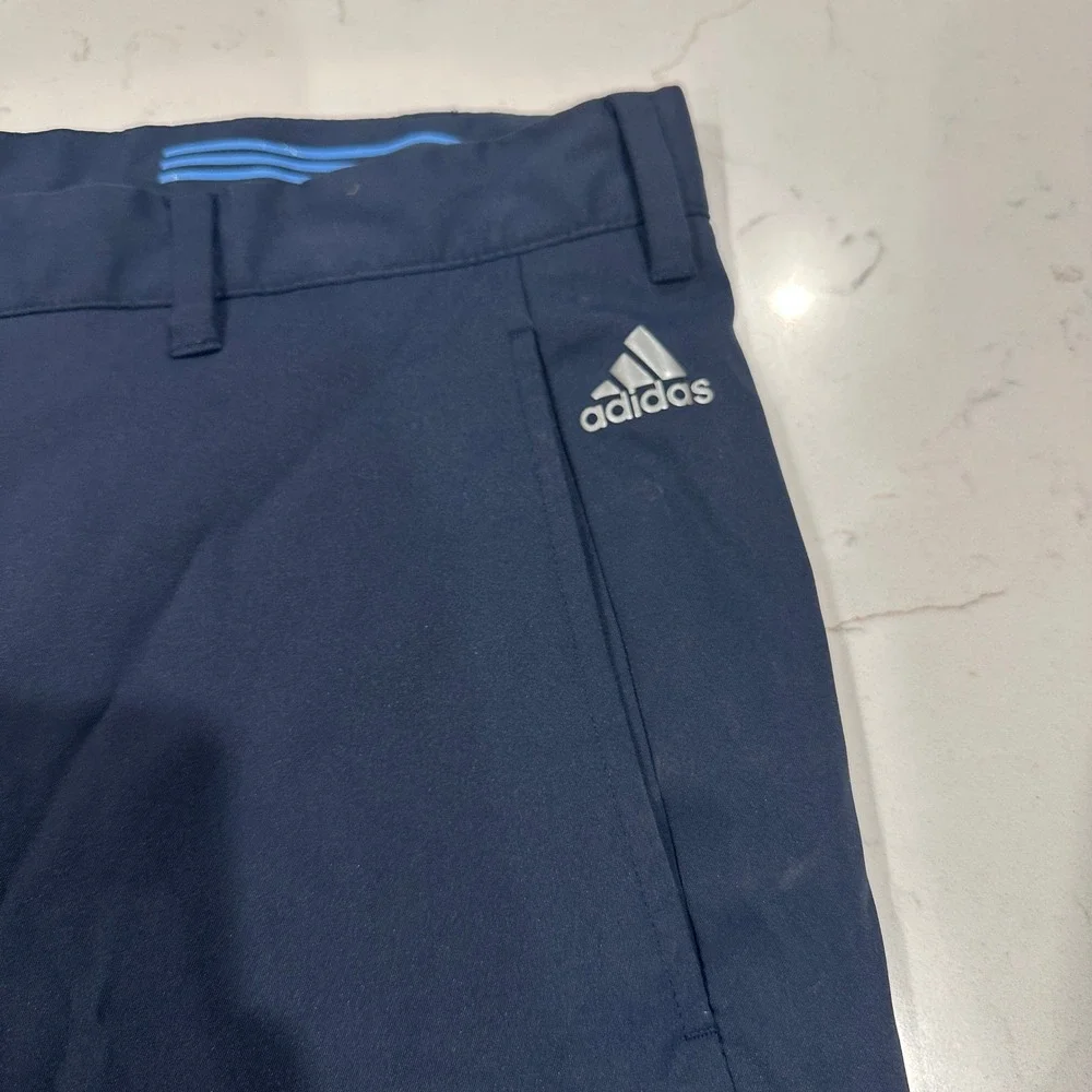 Adidas Mens Golf Pants Navy Blue Flat Front Performance Trousers 36x30